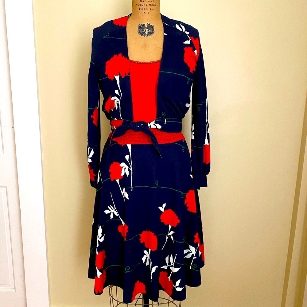 Vintage St. Gillian by Kay Unger 2 Piece Tank Dress, 1970s Mod Floral Pattern
